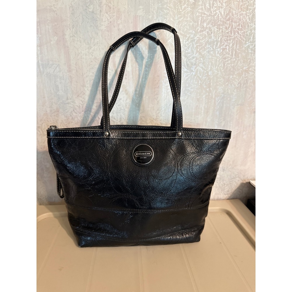 Coach Black Embossed Patent Leather Signature C Tote Bag 15142